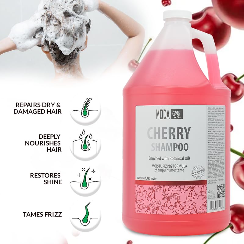 MODA - Moisturizing Shampoo for All Hair Types, Cherry, 128 Oz, Professional - Deeply Cleanses and Conditions, Strengthens, Restores and Shine your Hair - Image 2